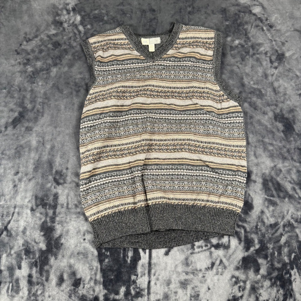 Joseph Abboud Sweater Vest Mens Large Grey Fair Isle Cotton V-Neck Knit 3769